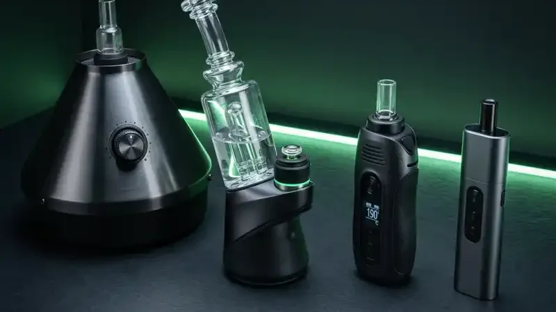 Vaporizer und eRig Hardware in einem dunklen Produktlabor