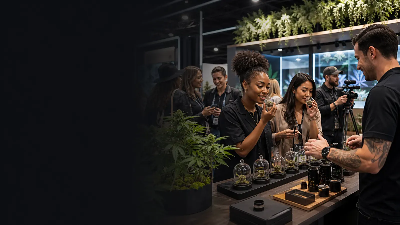 Professionelle Cannabis Event Activation mit grünem Licht und hochwertiger Markeninszenierung