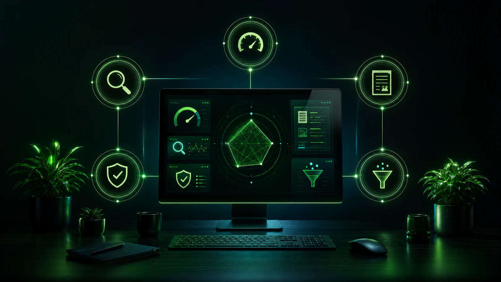 Strategischer Website Check für Cannabis Brands auf einem digitalen Interface